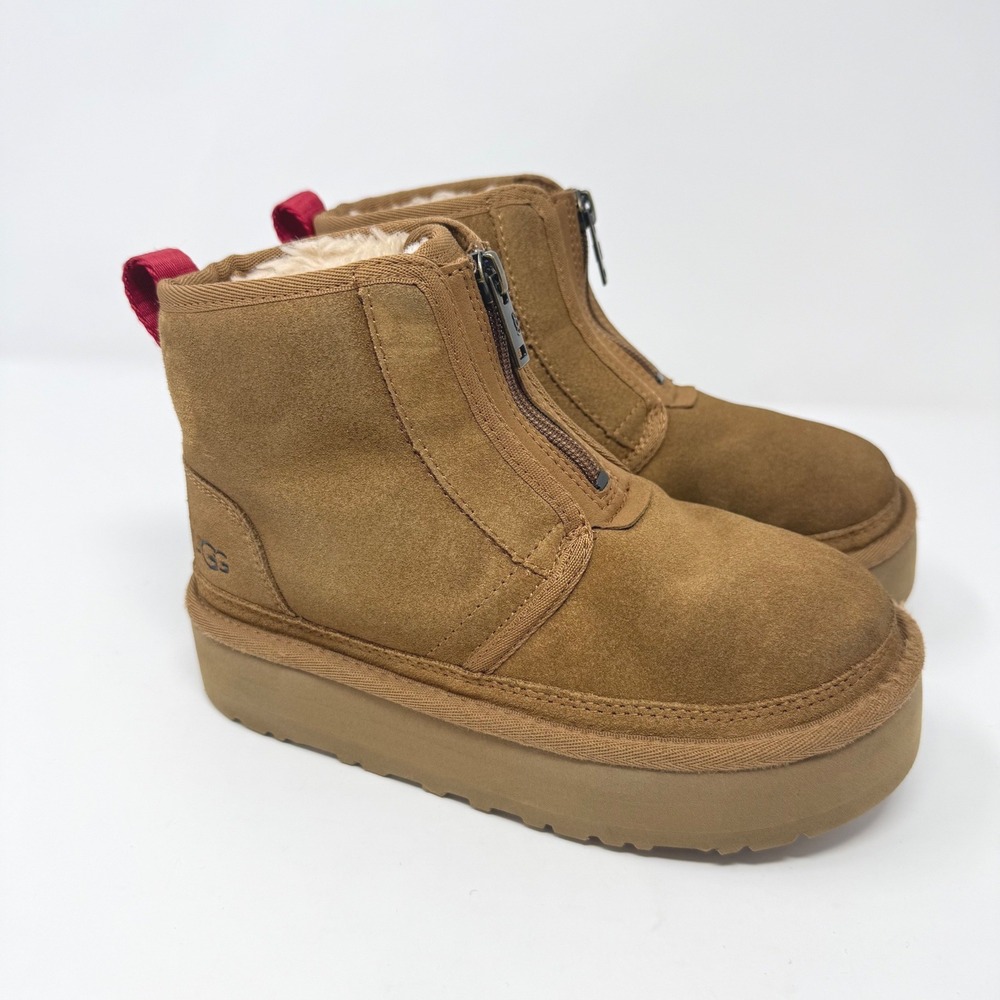 UGG Classic Ultra Mini Platform Zip Chestnut Suede‎ Boots 1153290K Boys Size 2